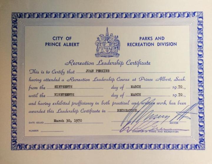 Perkins_Rec Leadership Certificate_1970